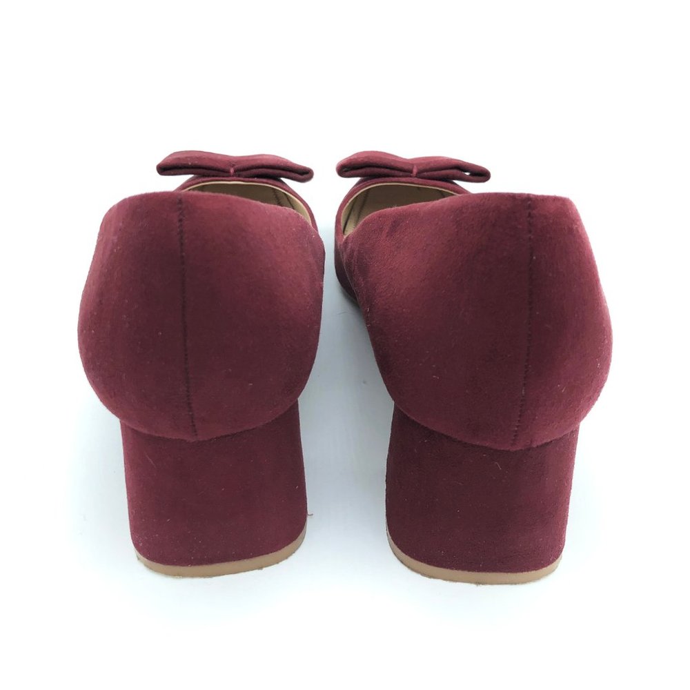 ZARA Collection Burgundy Suede Bow Block Heel Pump - Picture 10 of 12